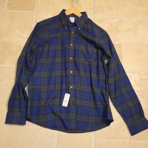 New With Tag! Men's large Brooks Brothers cotton buttondown blue/green Tartan